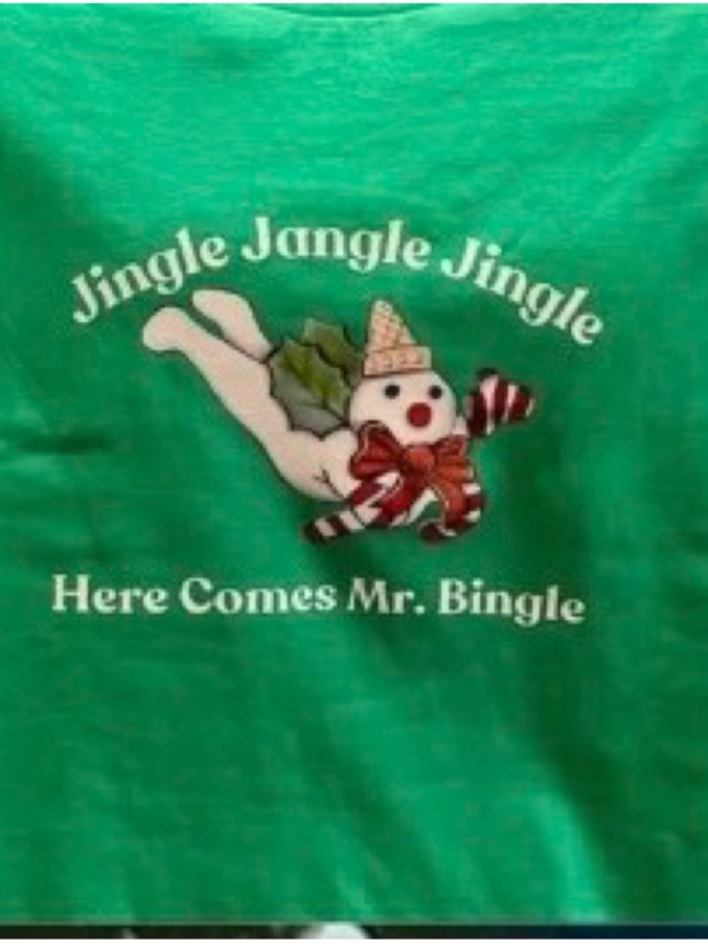 Green 'Jingle Jangle Jingle' Mr. Bingle tshirt Top. New Orleans tradition